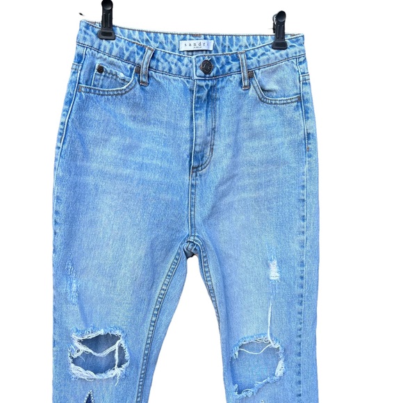 Sandro Embellished Patch Pearl Monaco Straight Leg Jeans - Picture 7 of 13